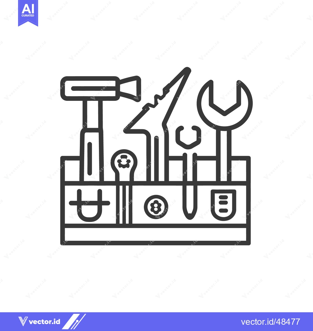 Premium Vector dari Minimalist Tool Box Icon: Hammer, Wrenches, and Repair Tools in Outlin