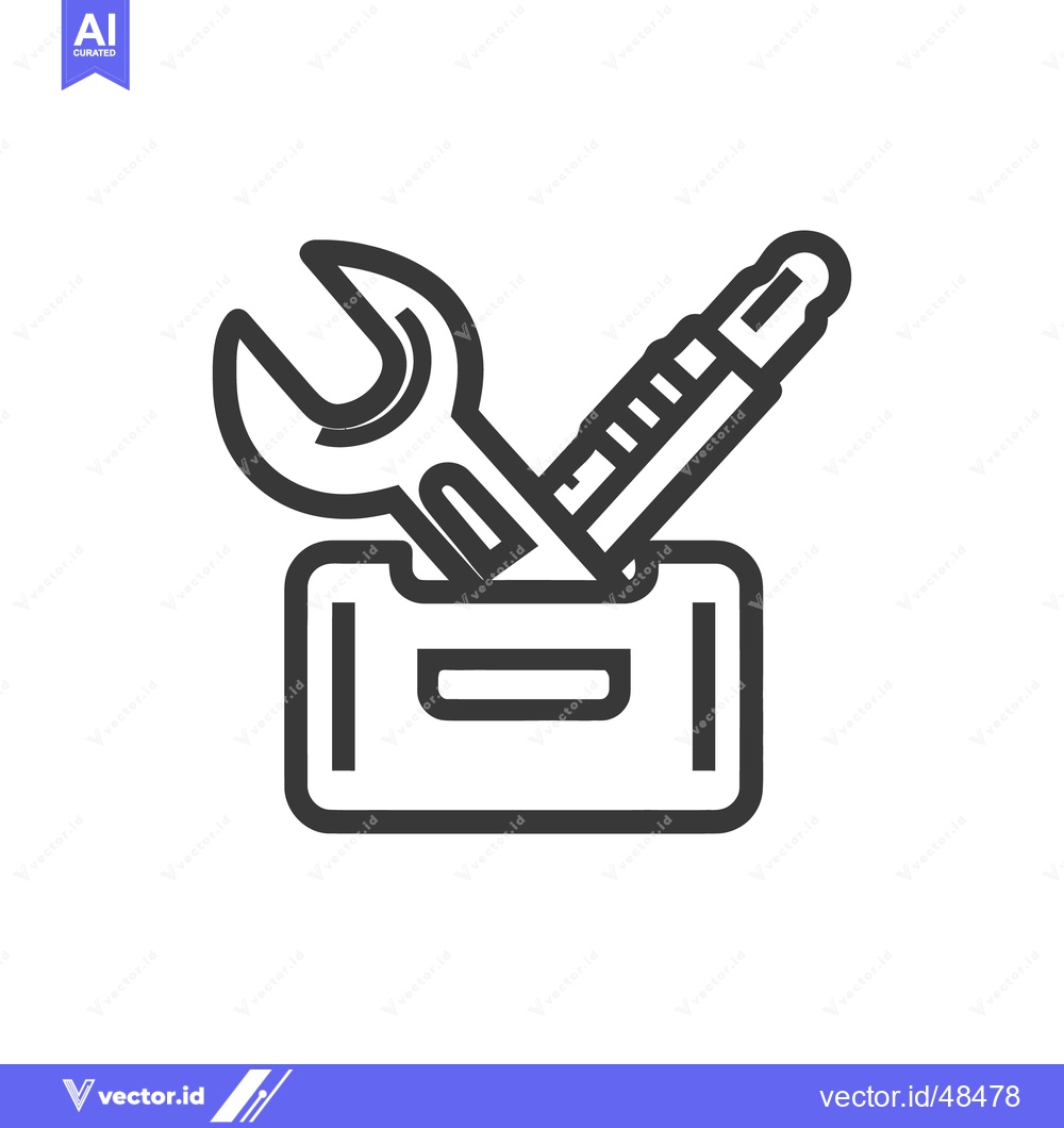Premium Vector dari Toolbox Icon with Wrench and Screwdriver, Minimalist Line Art