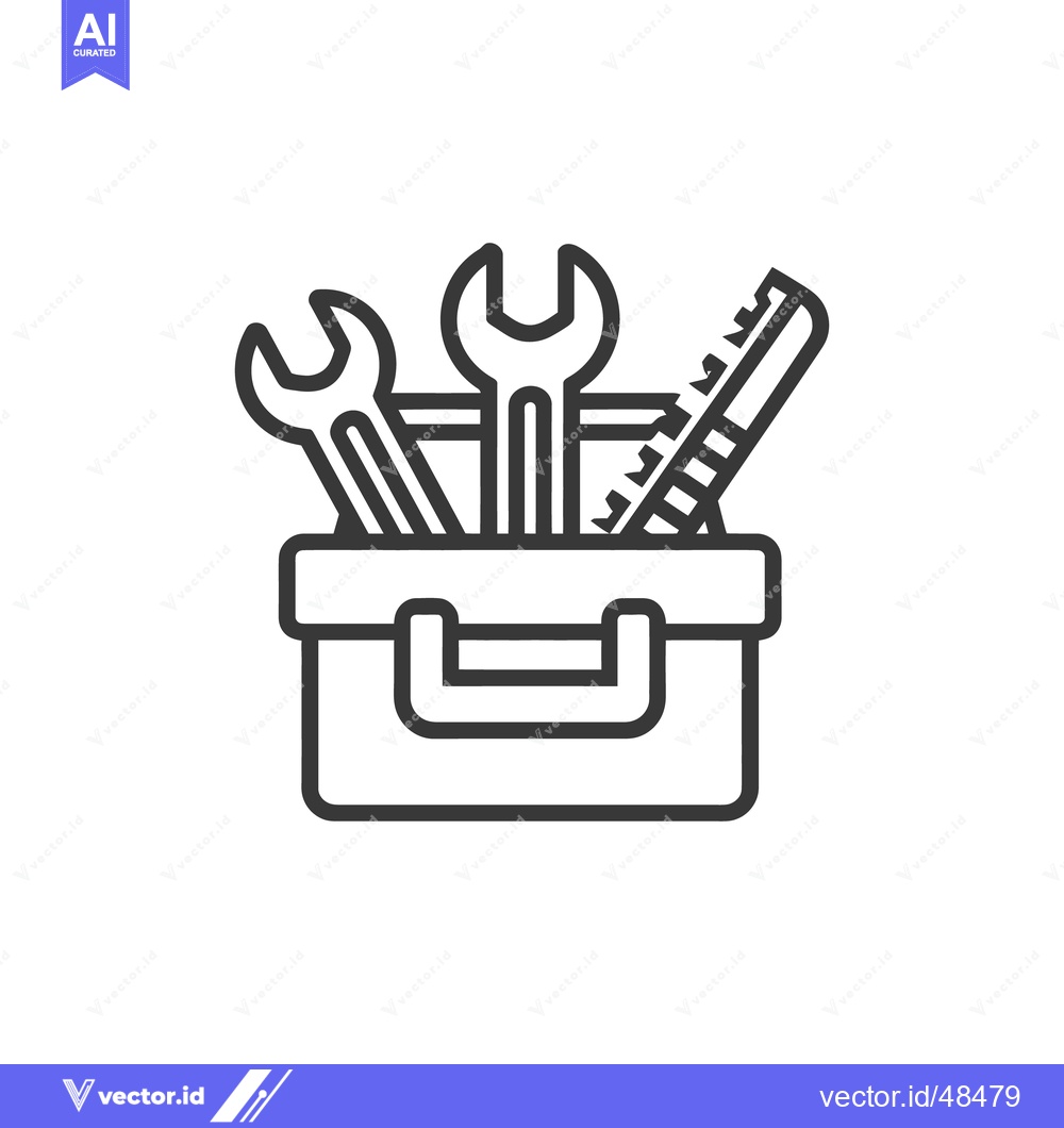 Premium Vector dari Toolbox Icon with Wrenches and Ruler, Minimalist Line Art Design