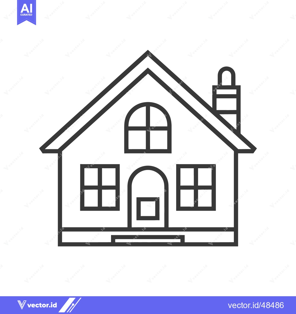 Premium Vector of Simple line drawing depicting a house with a chimney and windows
