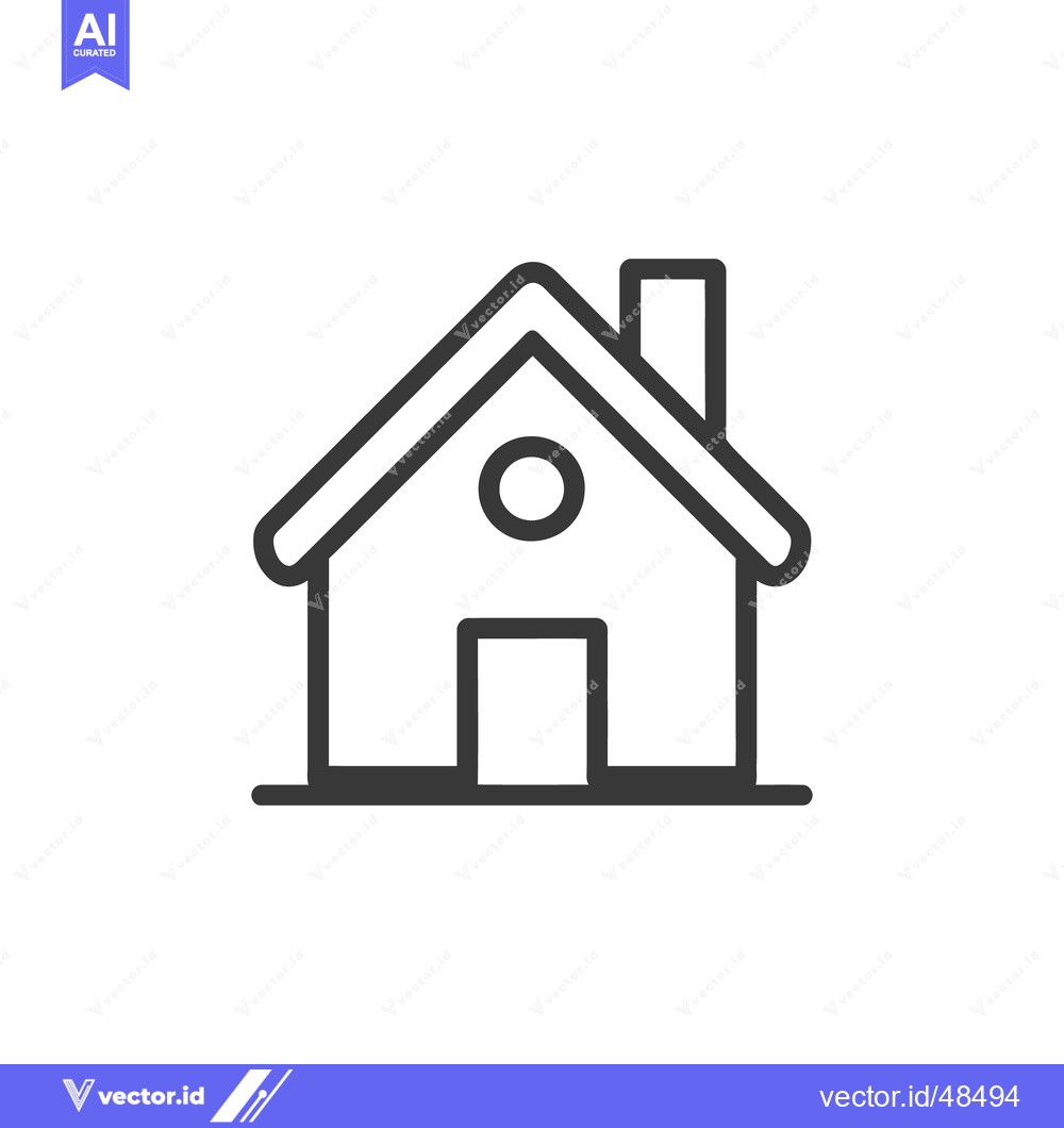 Premium Vector dari Minimalist House Icon with Chimney and Circular Window, Outline Style