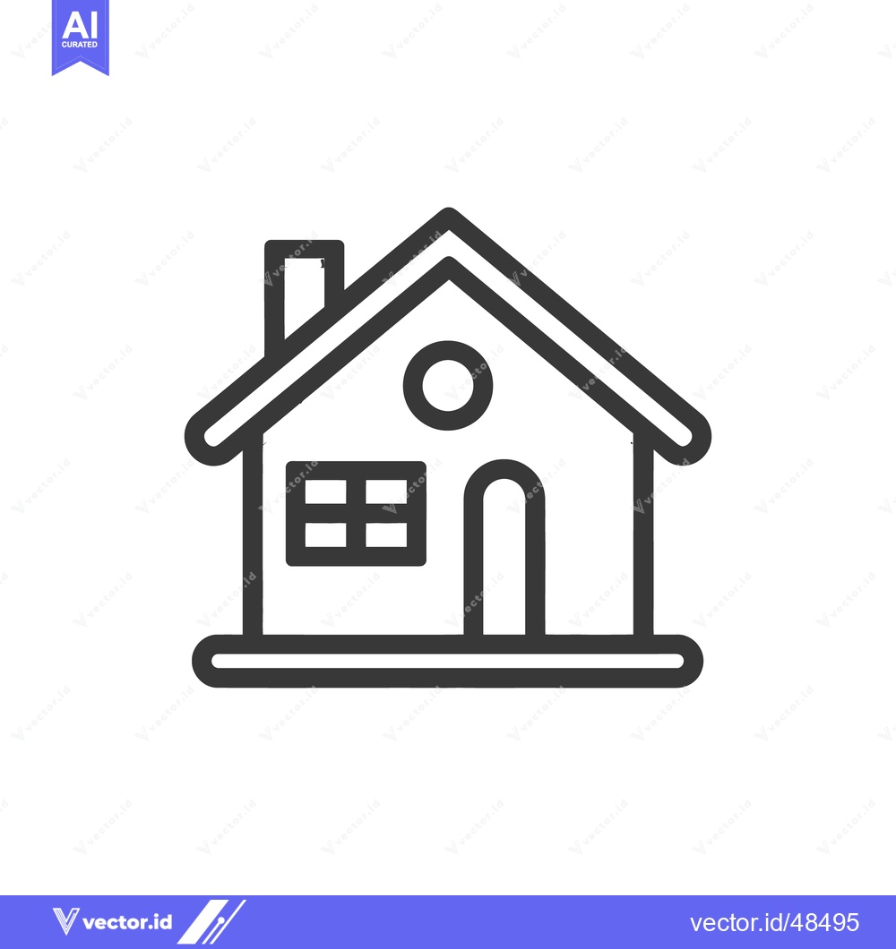 Premium Vector of Minimalist House Icon with Chimney, Arched Door, and Circular Window