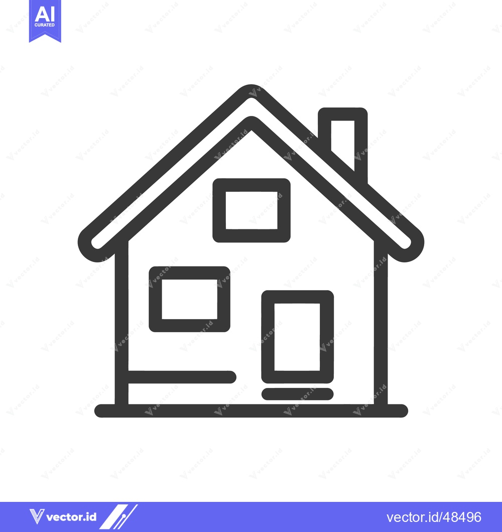 Premium Vector of Simple House Icon with Chimney and Windows, Minimalist Design