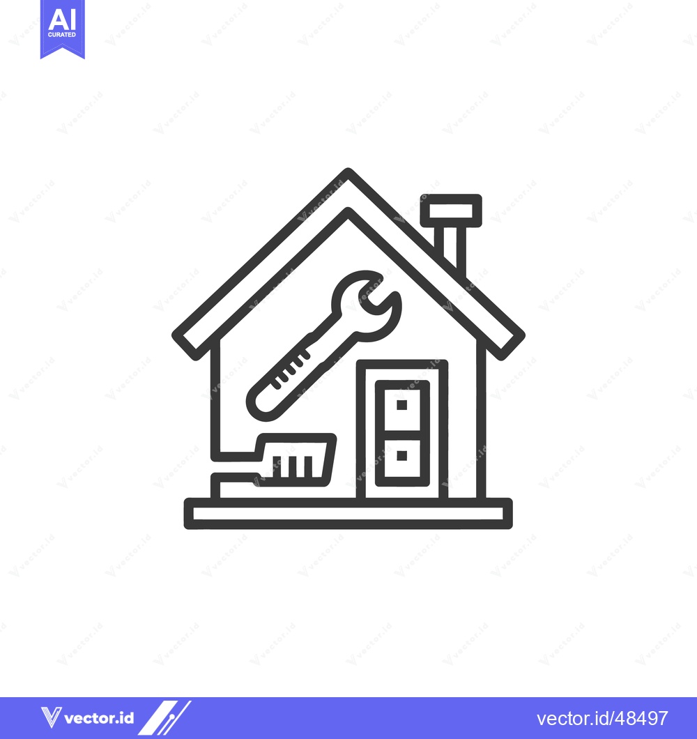 Premium Vector dari Minimalist Home Repair Icon: Wrench and Brush on House Outline