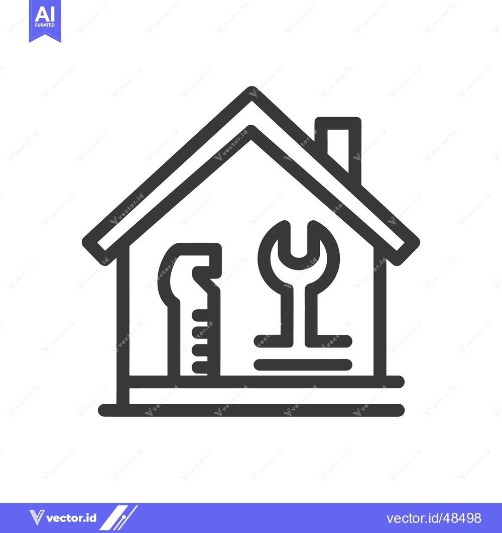 Premium Vector dari Home Repair Icon: House Outline with Wrench and Spanner Tools