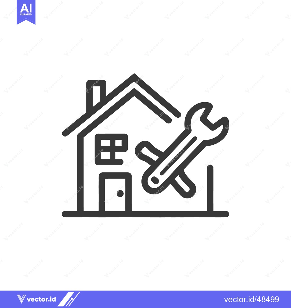 Premium Vector of House Repair Icon: Simple Home with Wrench Symbolizing Maintenance and