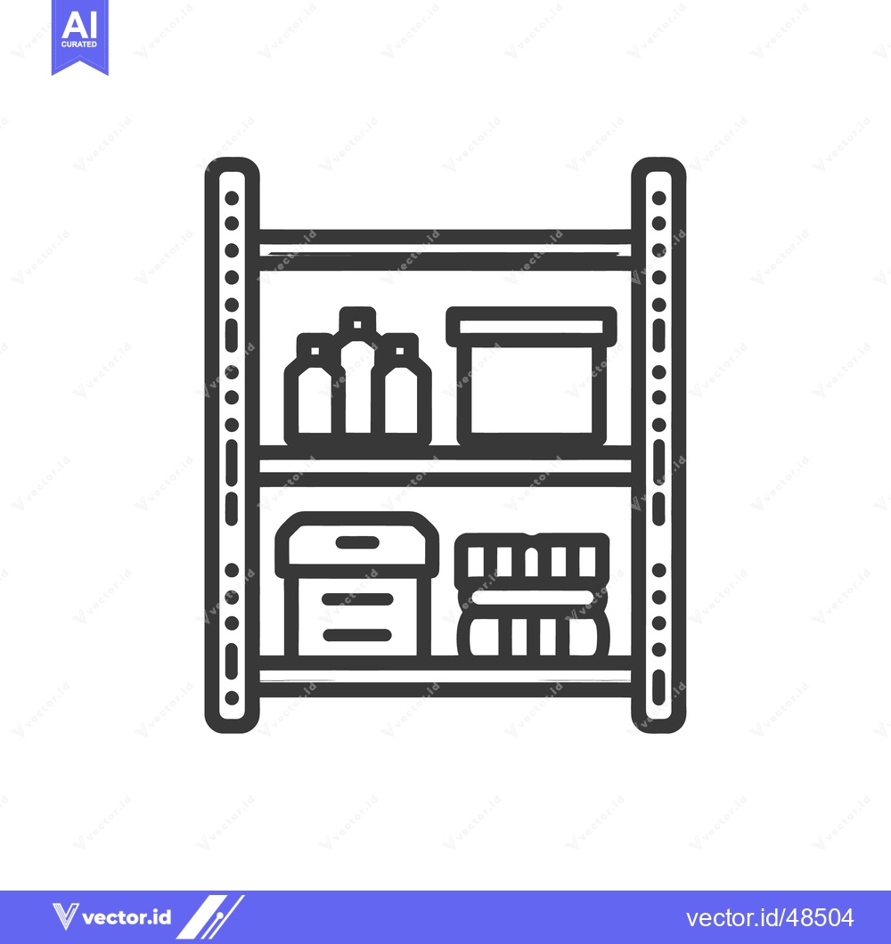 Premium Vector dari Minimalist Shelving Unit Icon with Storage Boxes and Bottles