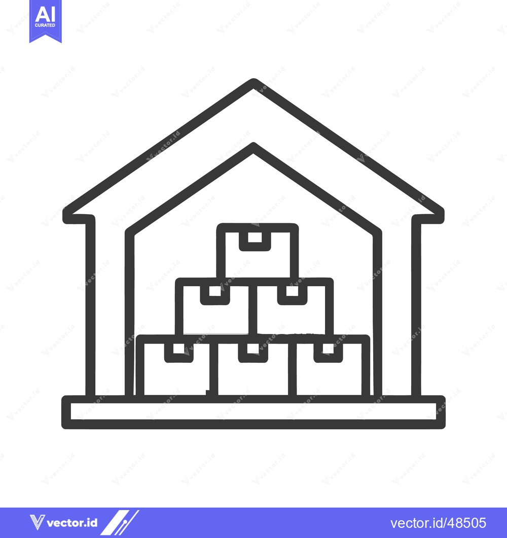 Premium Vector dari Minimalist Warehouse Icon with Stacked Boxes, Outline Style