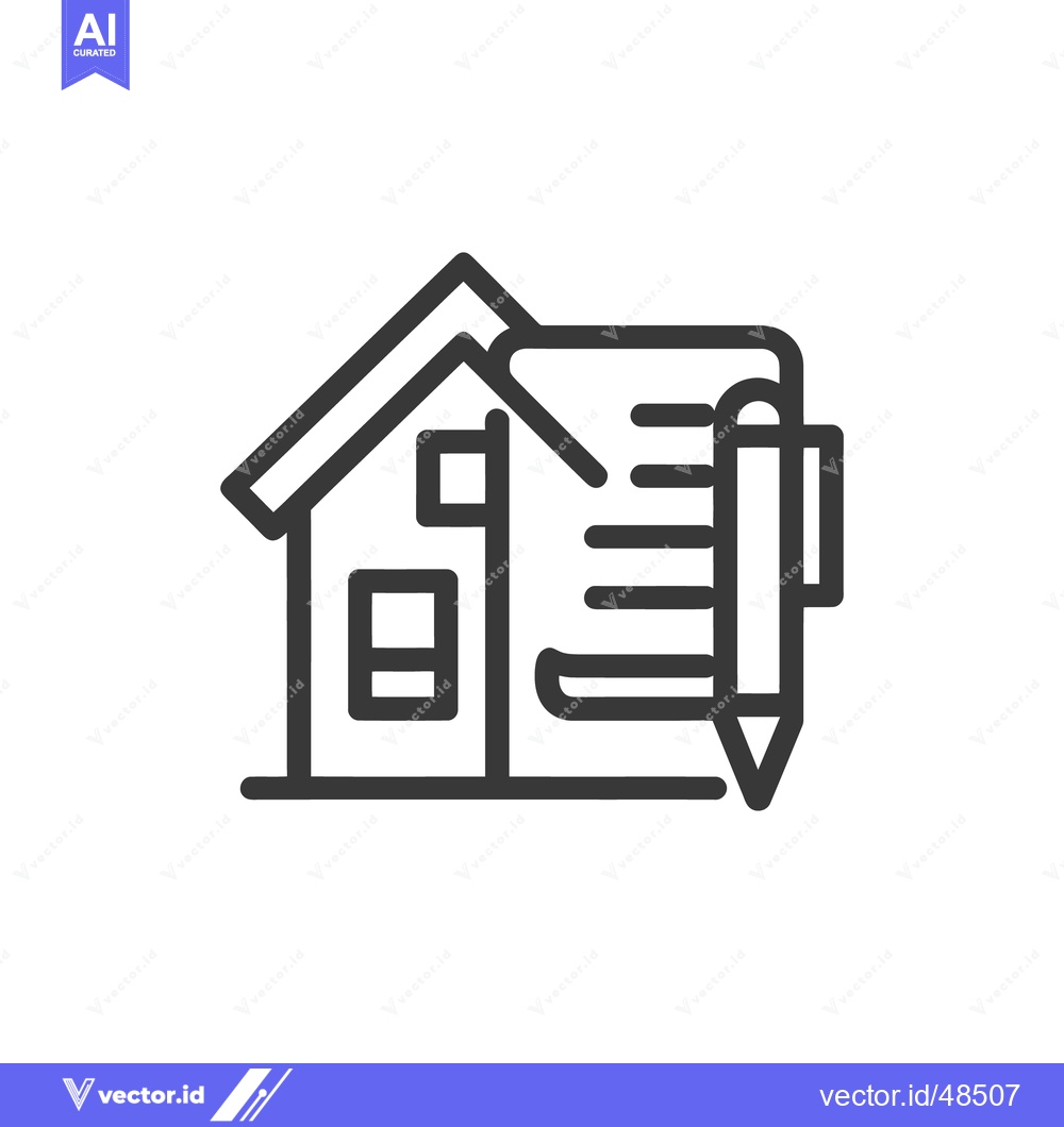 Premium Vector dari House Contract Icon: Home, Document, and Pen in Simple Line Art