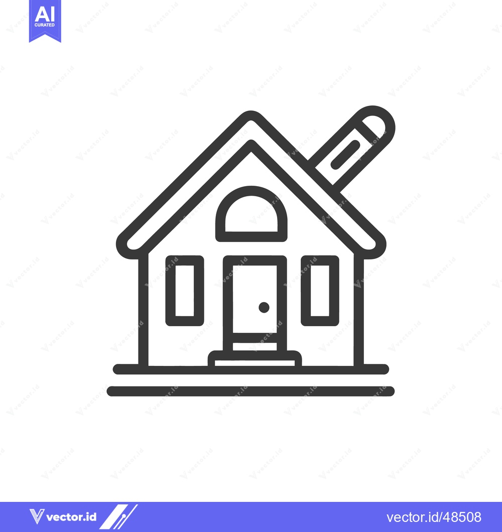 Premium Vector dari Minimalist House Icon with Chimney, Door, and Windows in Black Outline