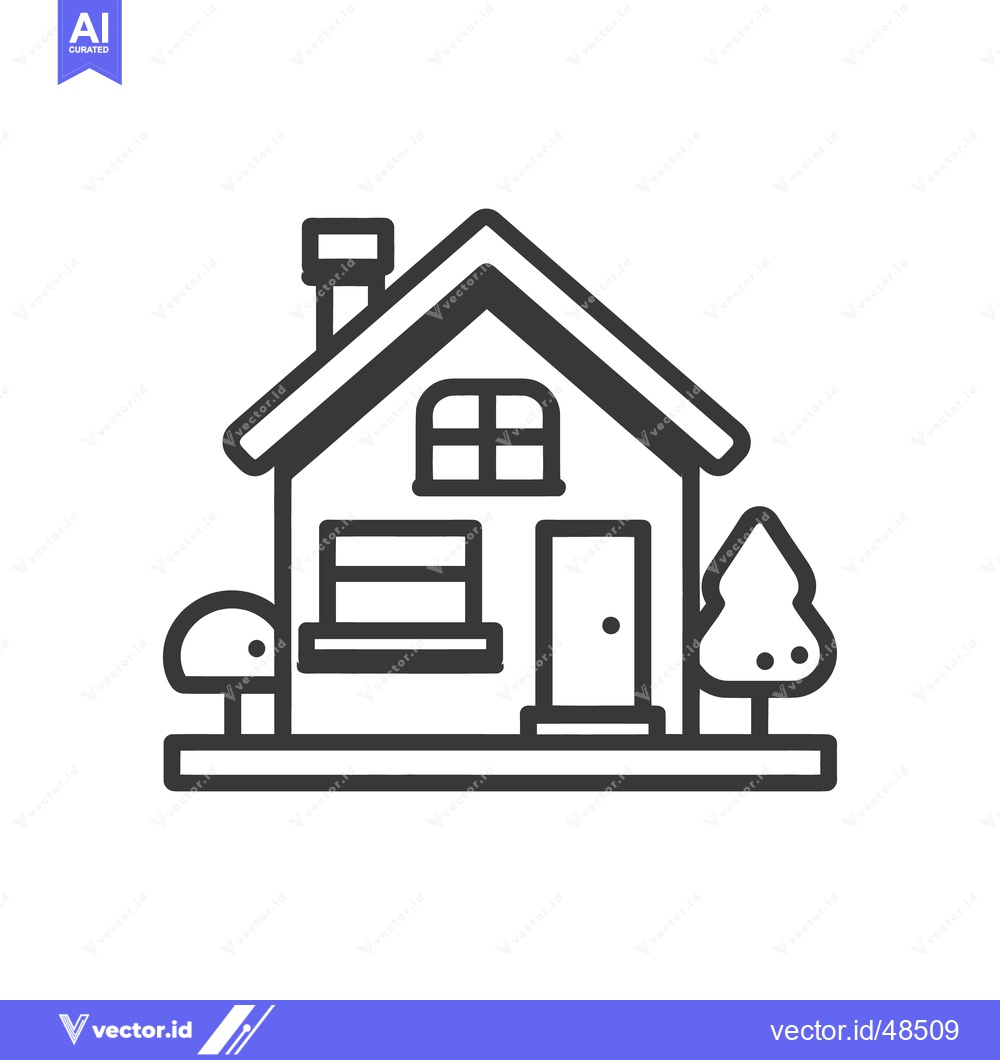 Premium Vector dari Minimalist House Icon with Tree and Mushroom, Black and White Design