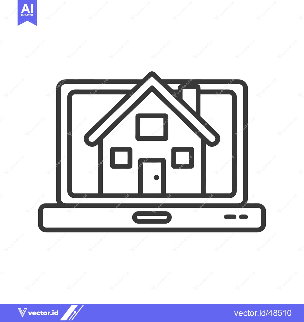 Premium Vector of House Icon on Laptop Screen: Real Estate Technology Concept, Minimalis