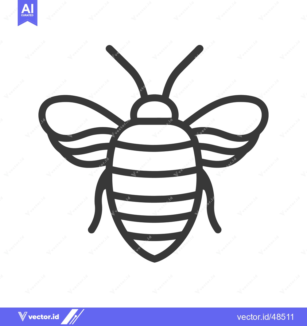Premium Vector dari A stylized outline drawing depicting a striped bee insect