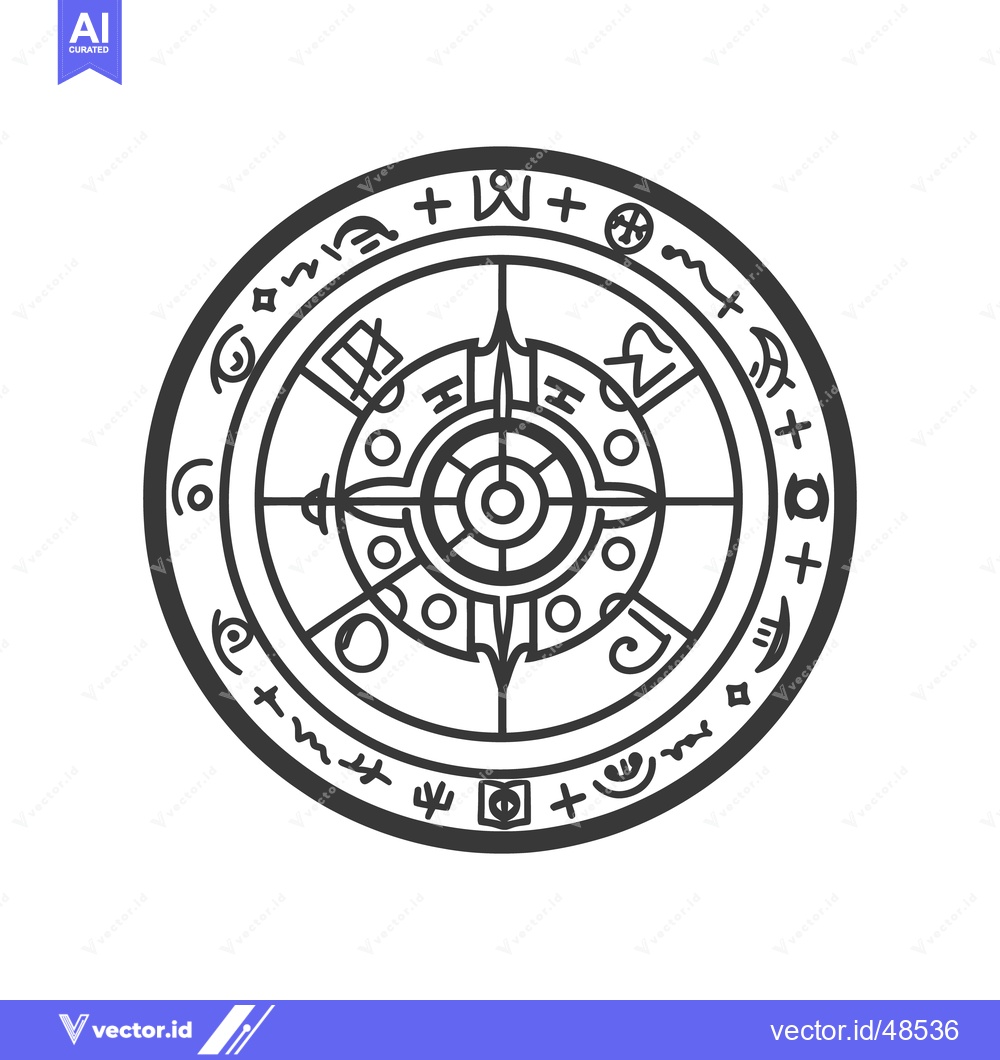 Premium Vector of A detailed black and white circular symbol with intricate designs