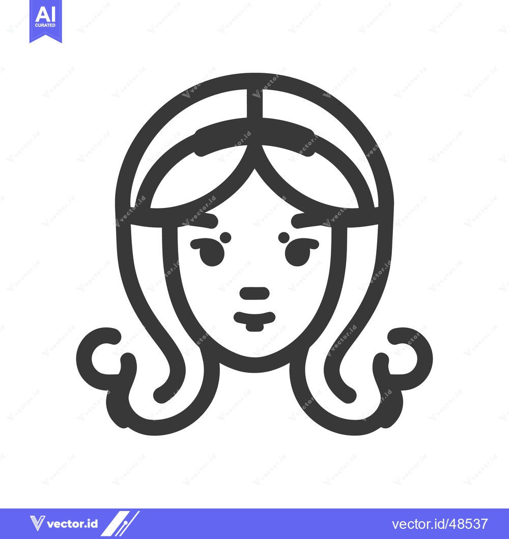 Premium Vector of A simple outlined illustration depicts a young woman with curly hair