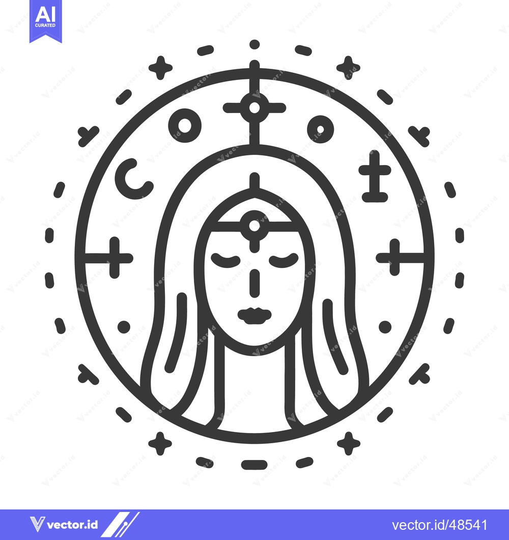 Premium Vector dari A circular symbol featuring a woman inside with celestial elements