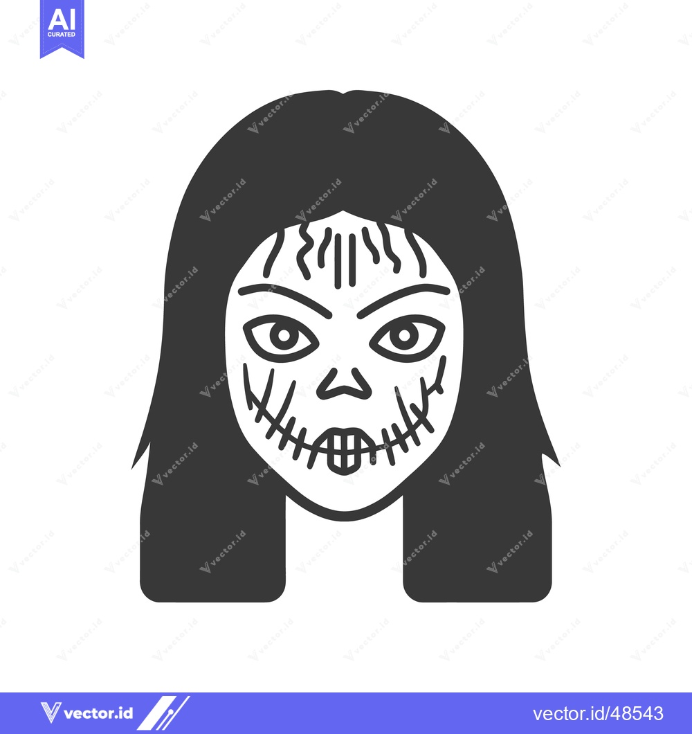 Premium Vector of Spooky graphical illustration of a woman with stylized facial decorati