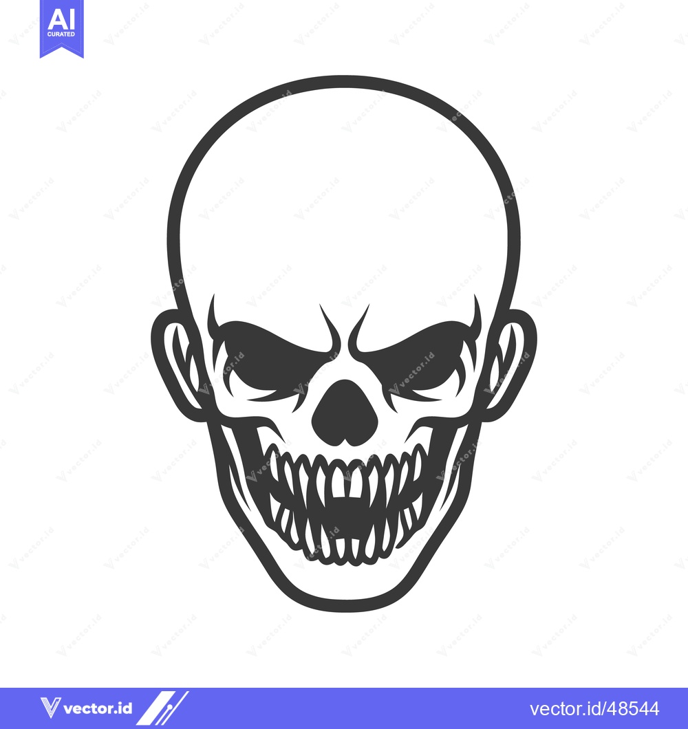 Premium Vector dari A stylized black and white illustration of a human skull