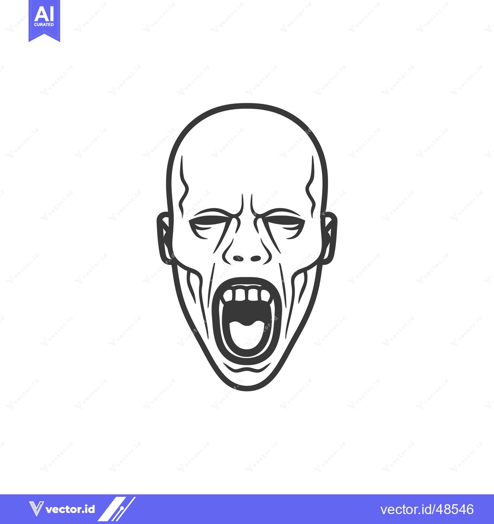 Premium Vector dari A black and white illustration of a screaming human head