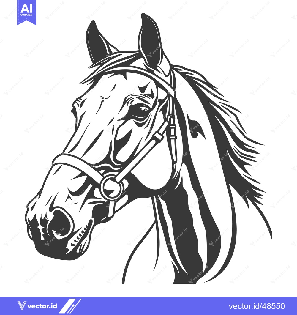 Premium Vector dari A monochrome image depicts the head of a horse wearing a bridle