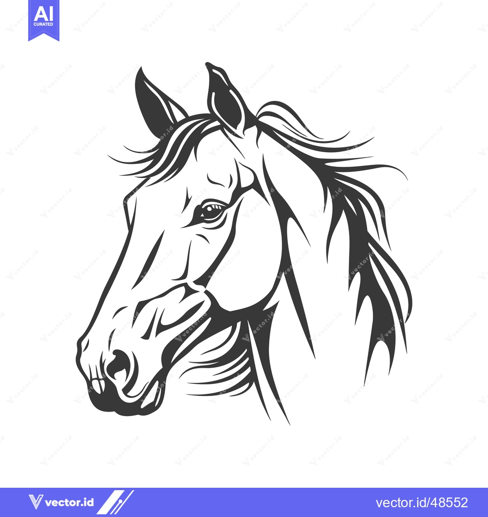Premium Vector of A monochrome illustration depicting the head of a strong equine animal