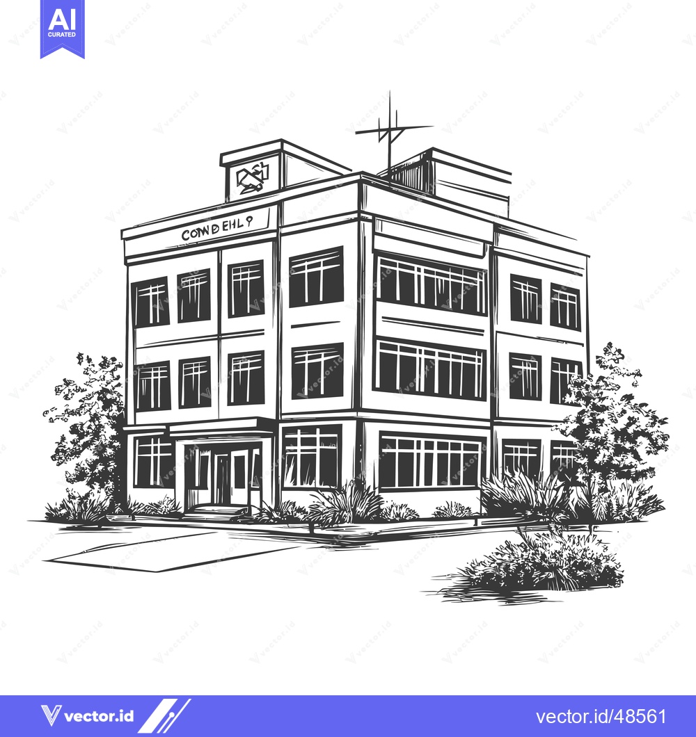 Premium Vector of A Sketch of a Multi Story Building with Landscaping