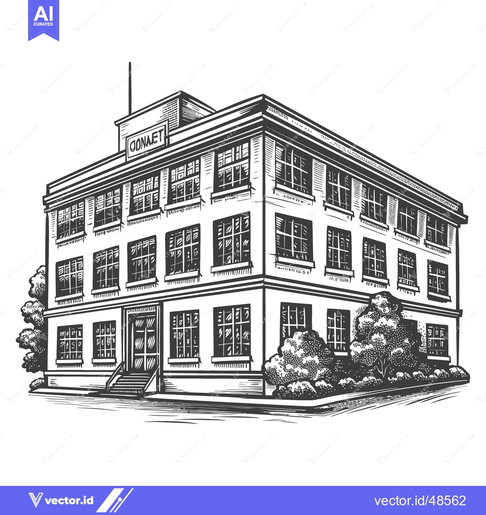 Premium Vector dari A detailed drawing of a vintage multistory building