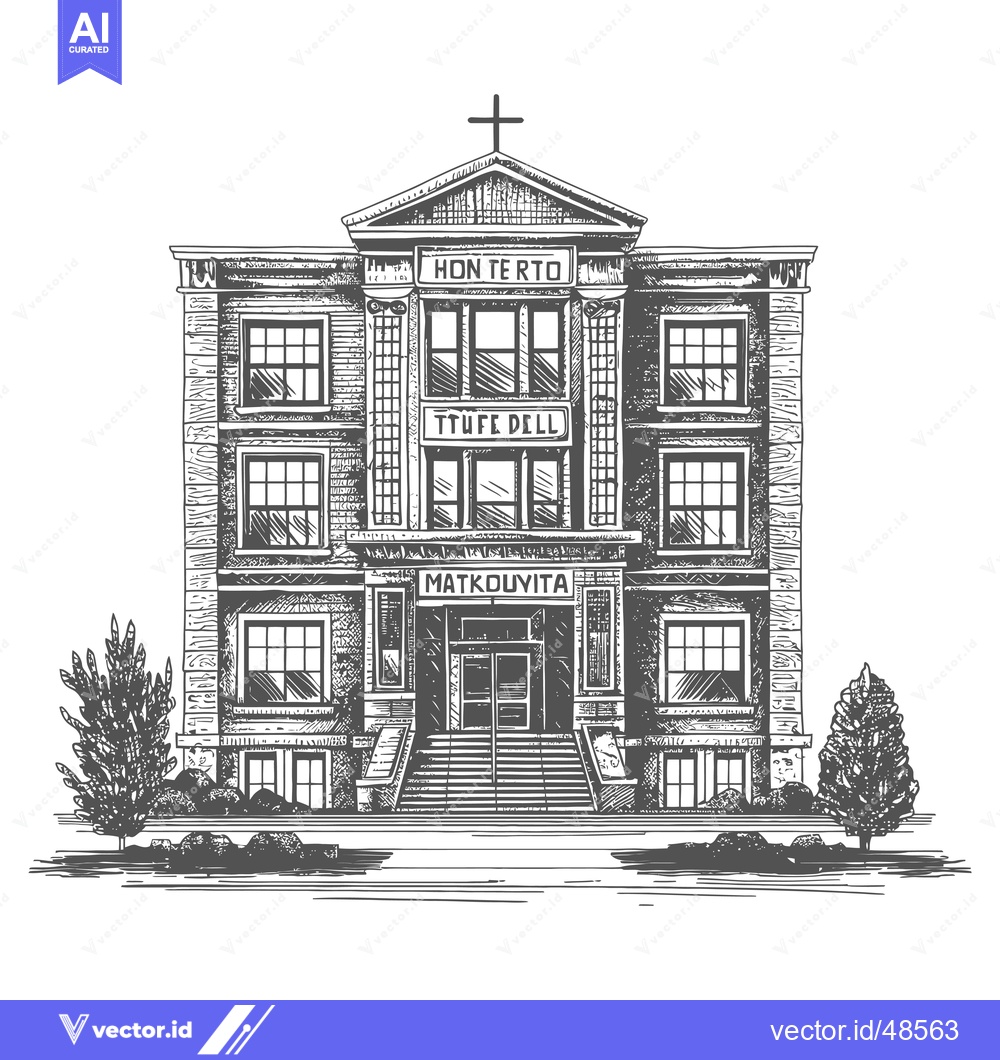 Premium Vector dari A Detailed Drawing Of A Grand Brick Building With A Cross