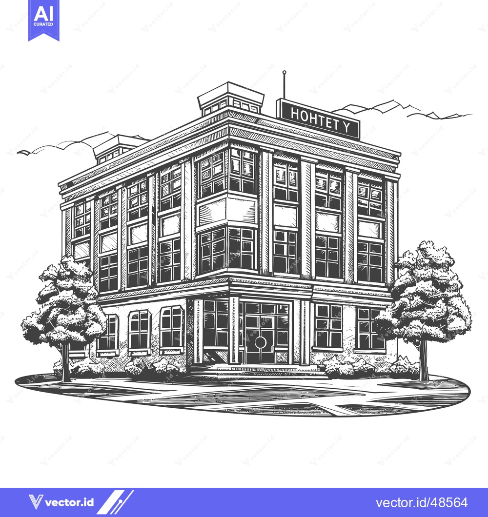 Premium Vector dari Hand Drawn Sketch Of A Multi Story Building With Trees