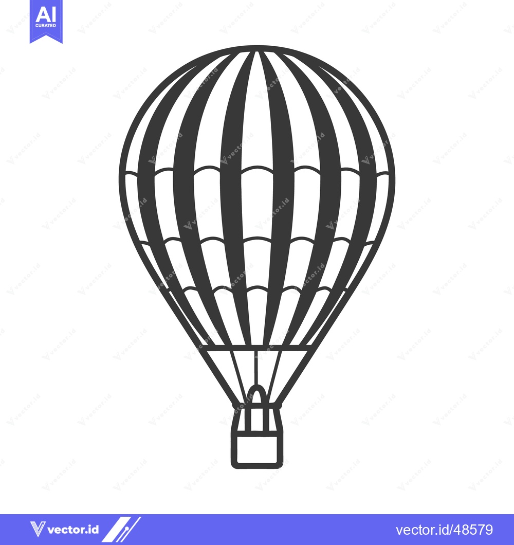 Premium Vector of Black and white illustration depicts a hot air balloon in flight