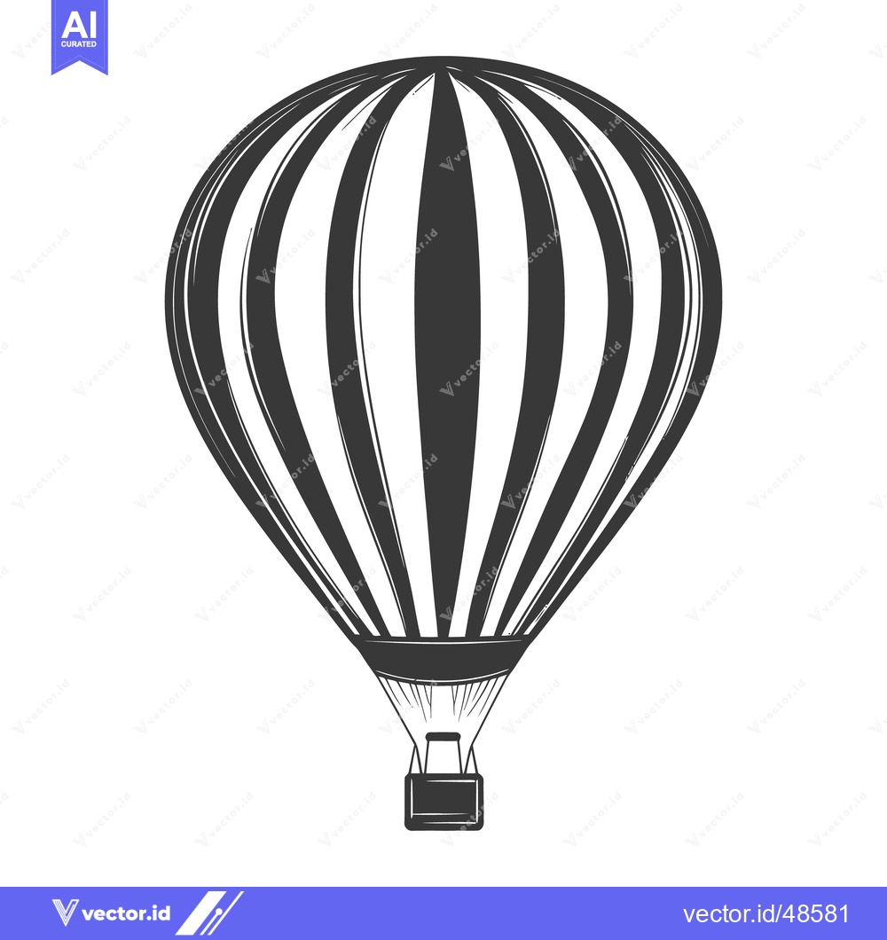 Premium Vector dari A black and white striped hot air balloon floats upward in the air