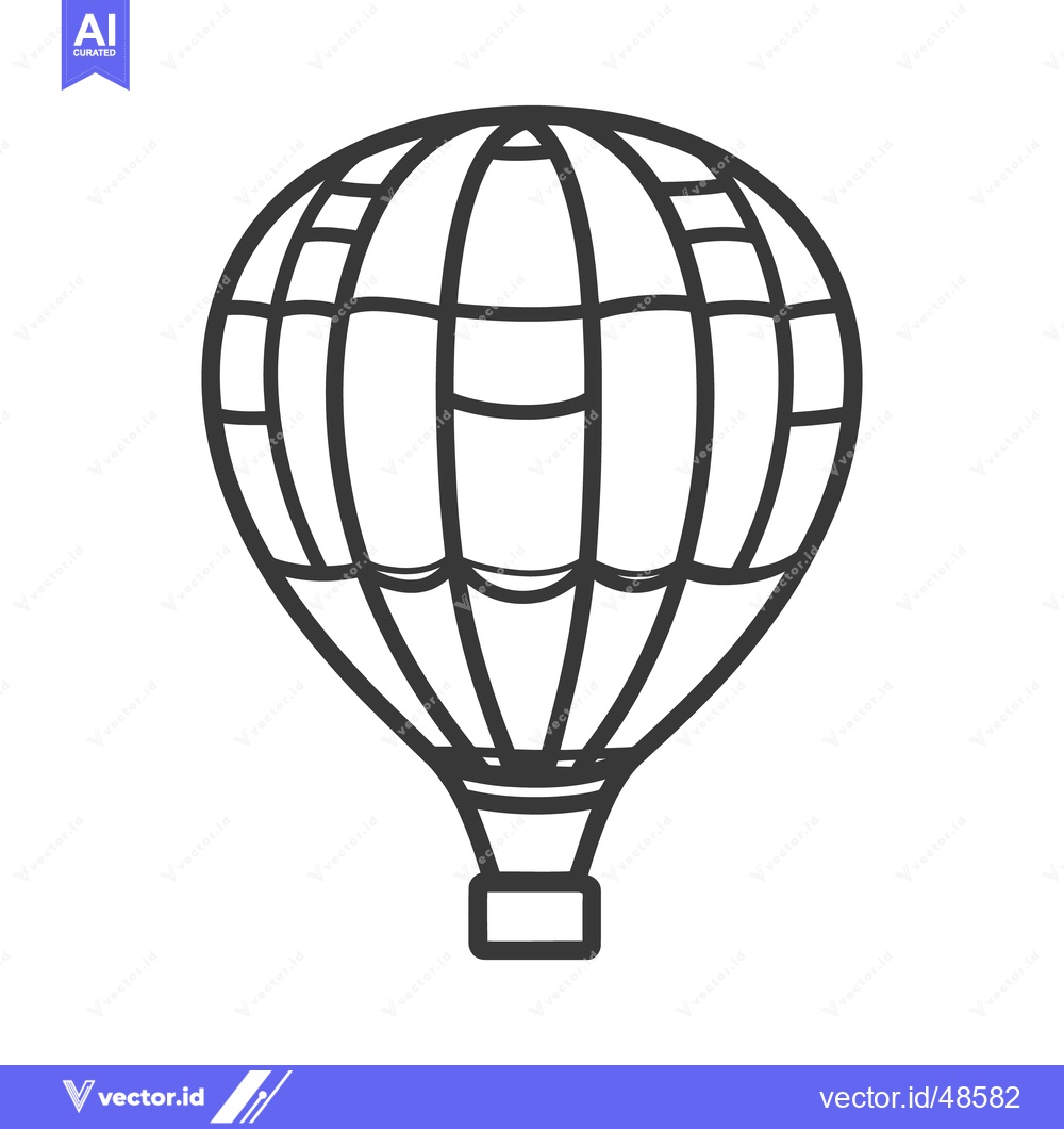 Premium Vector of An outlined black and white image showing a hot air balloon