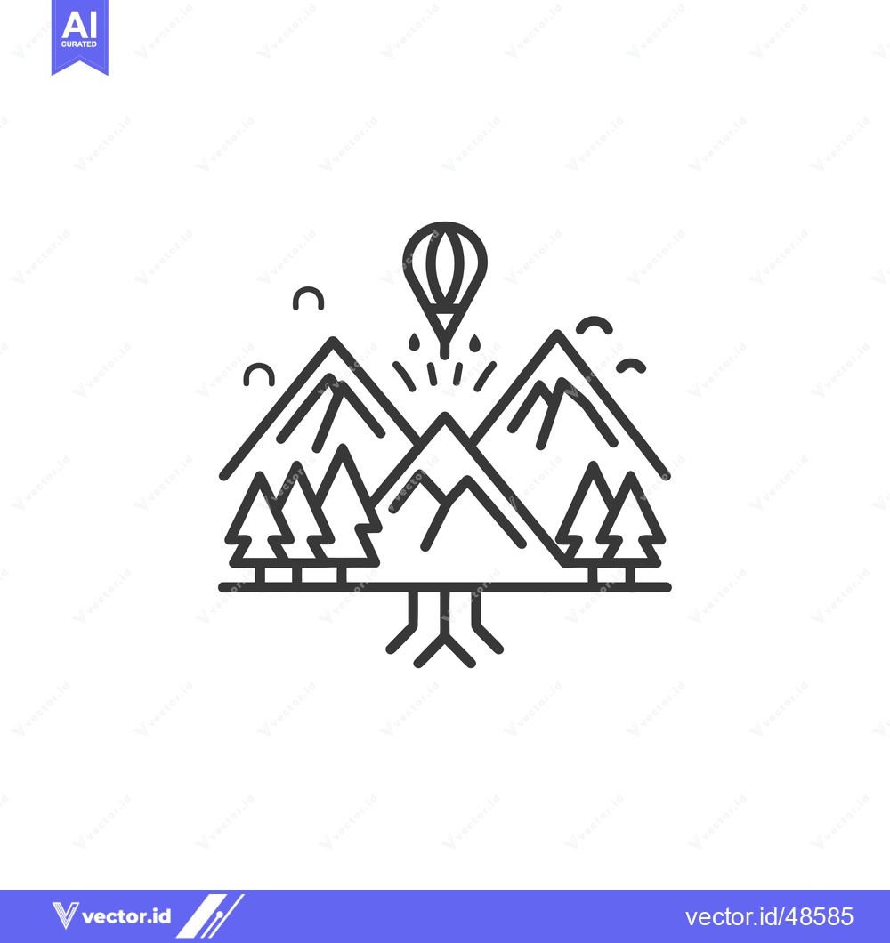 Premium Vector dari Hot Air Balloon Soaring Over Mountain Range with Trees and Roots
