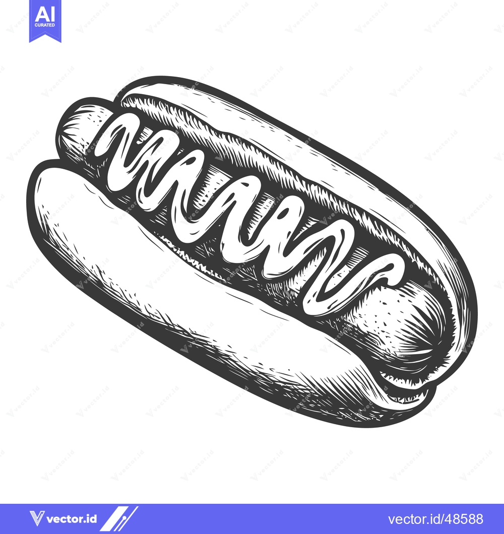 Premium Vector dari A graphic illustration presents a hot dog sandwich with condiment topp