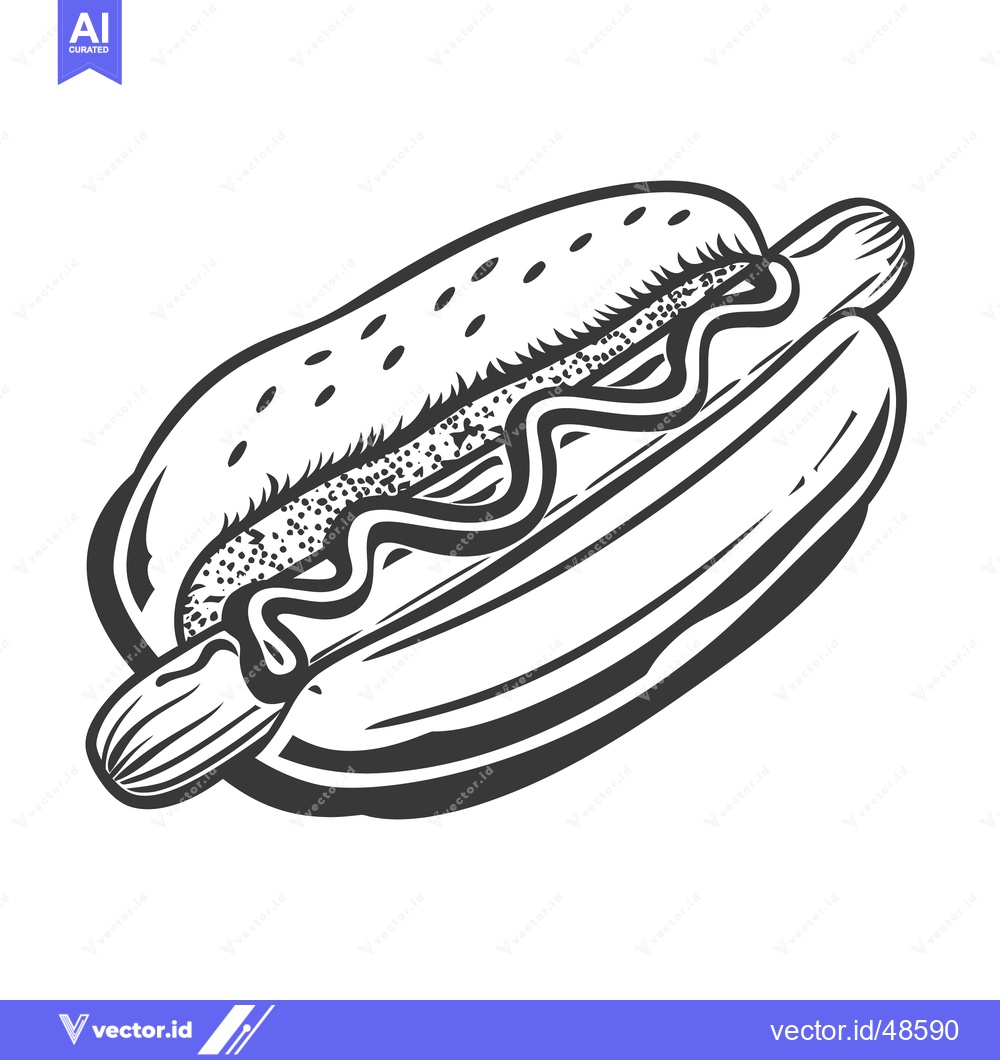 Premium Vector dari A grayscale drawing of a hot dog with condiments