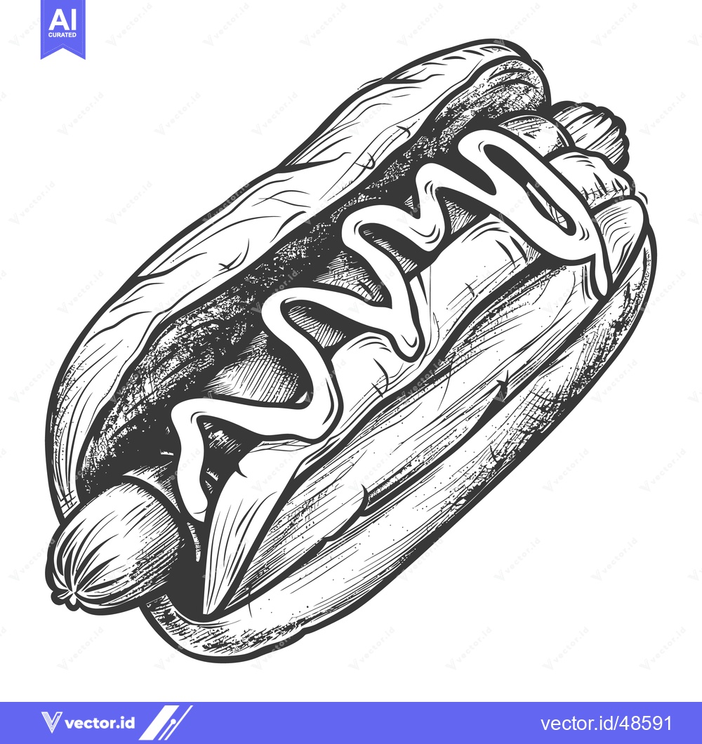 Premium Vector dari An illustrated hot dog with mustard sauce in a bun
