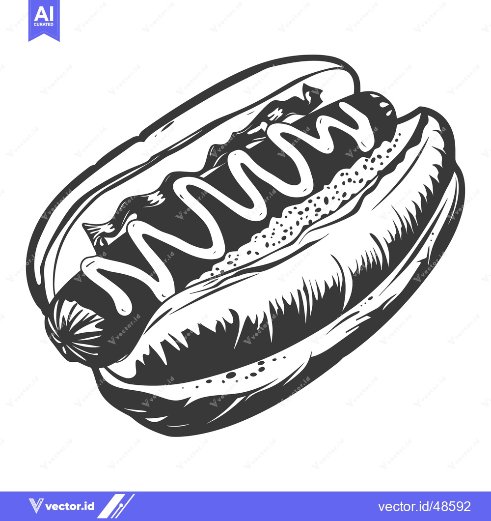 Premium Vector of A detailed monochrome image of a prepared hot dog sandwich