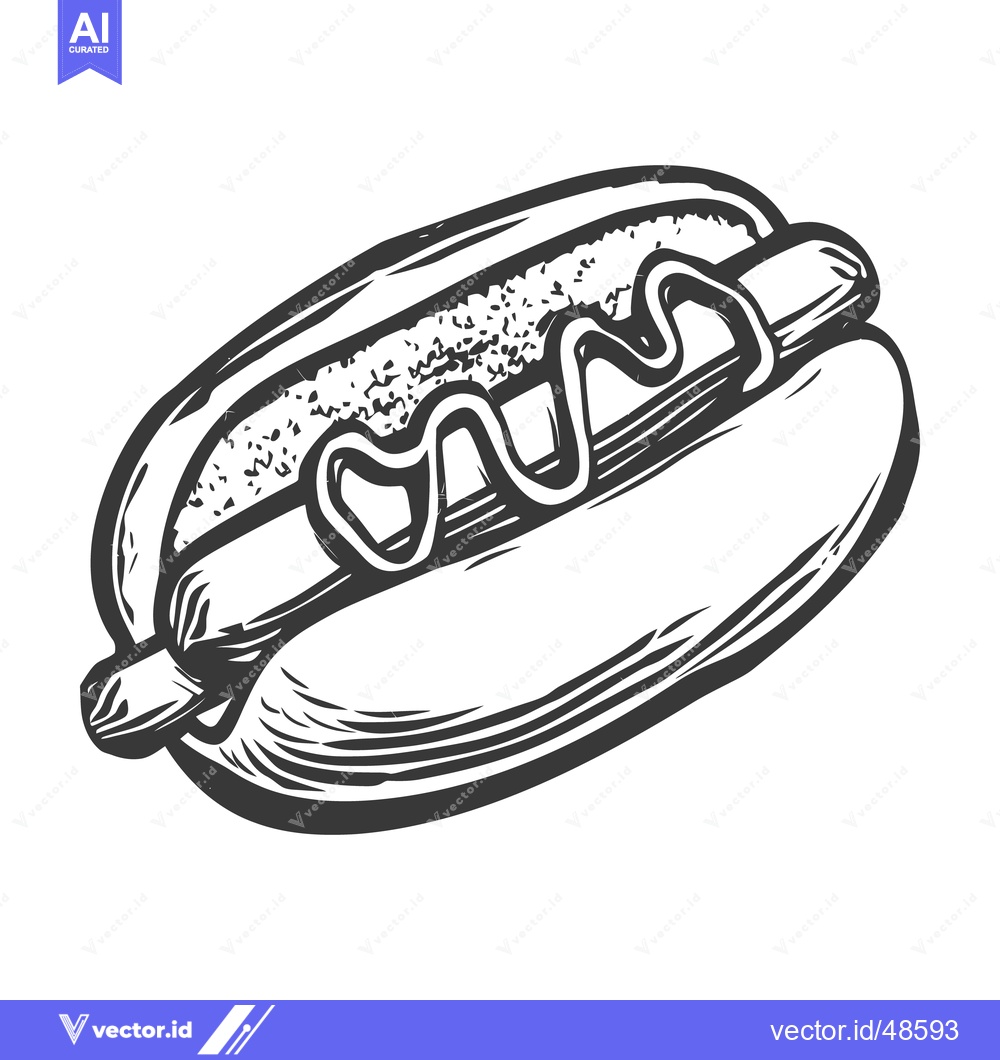 Premium Vector dari A simple line art depiction of a hot dog with toppings