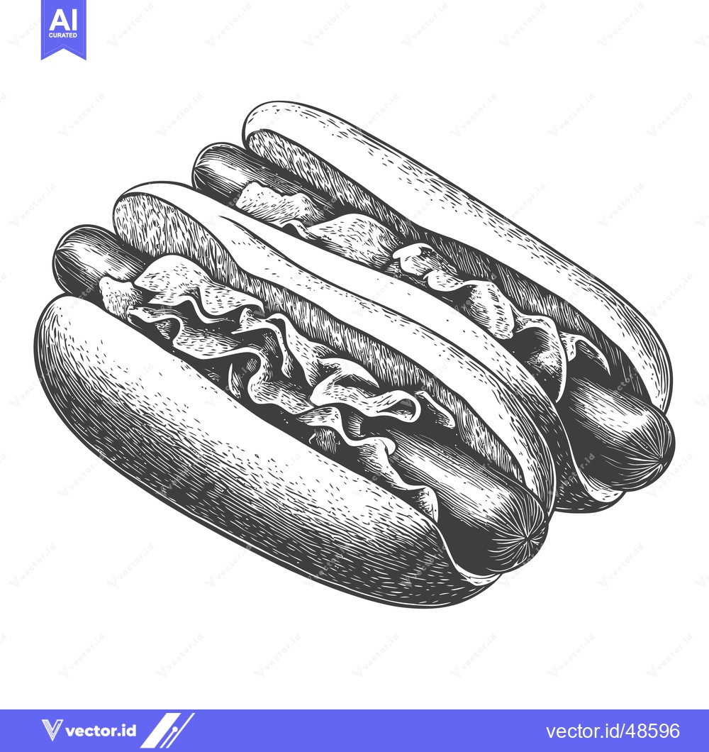 Premium Vector of Delicious Double Hot Dogs with Lettuce and Mustard
