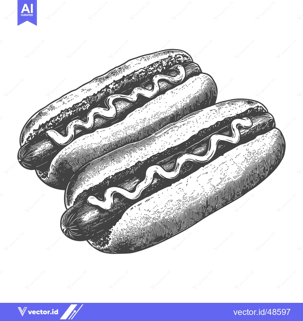 Premium Vector of Two Delicious Hot Dogs Topped With Mustard