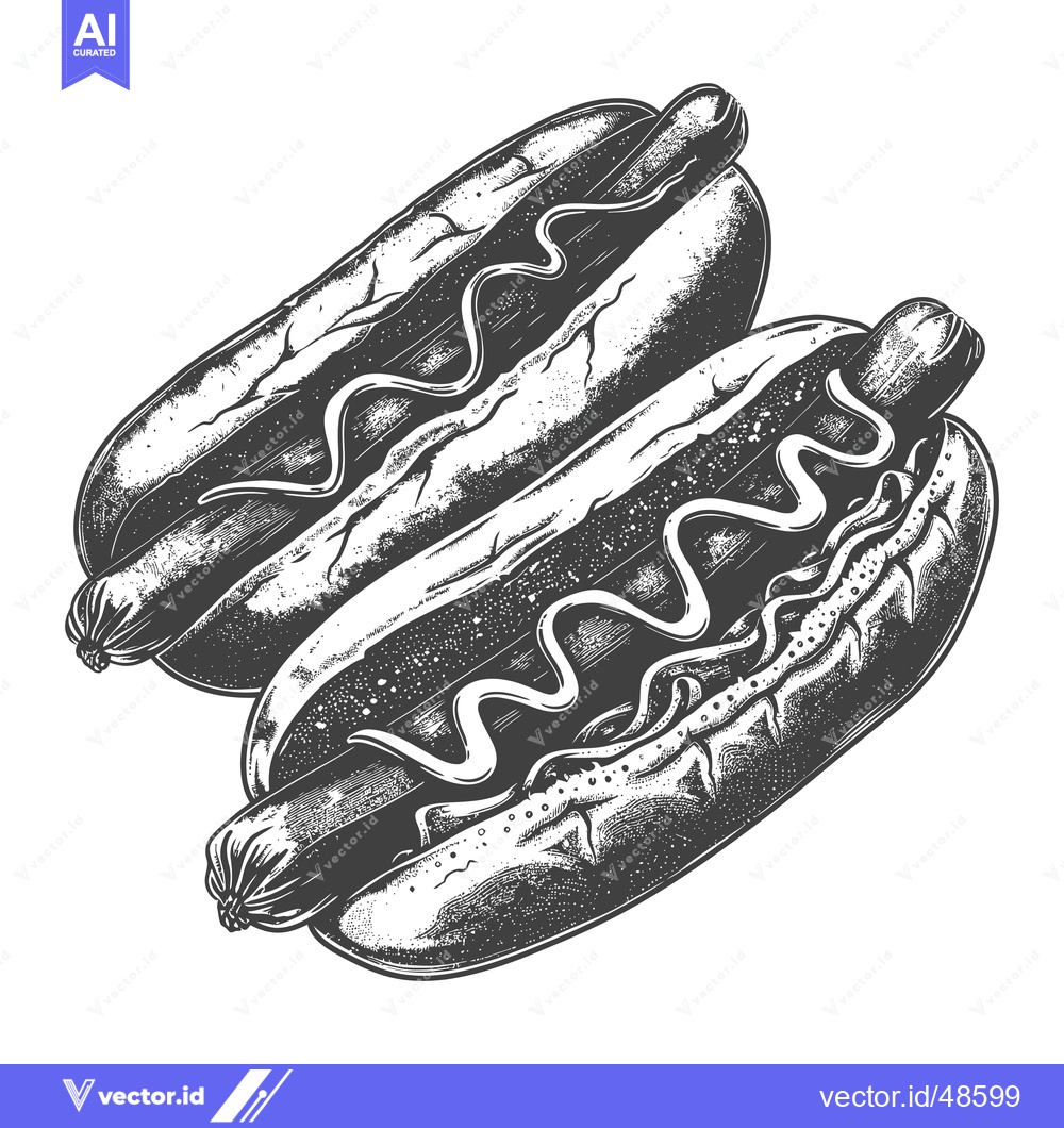 Premium Vector of Two Delicious Hot Dogs with Mustard Topping