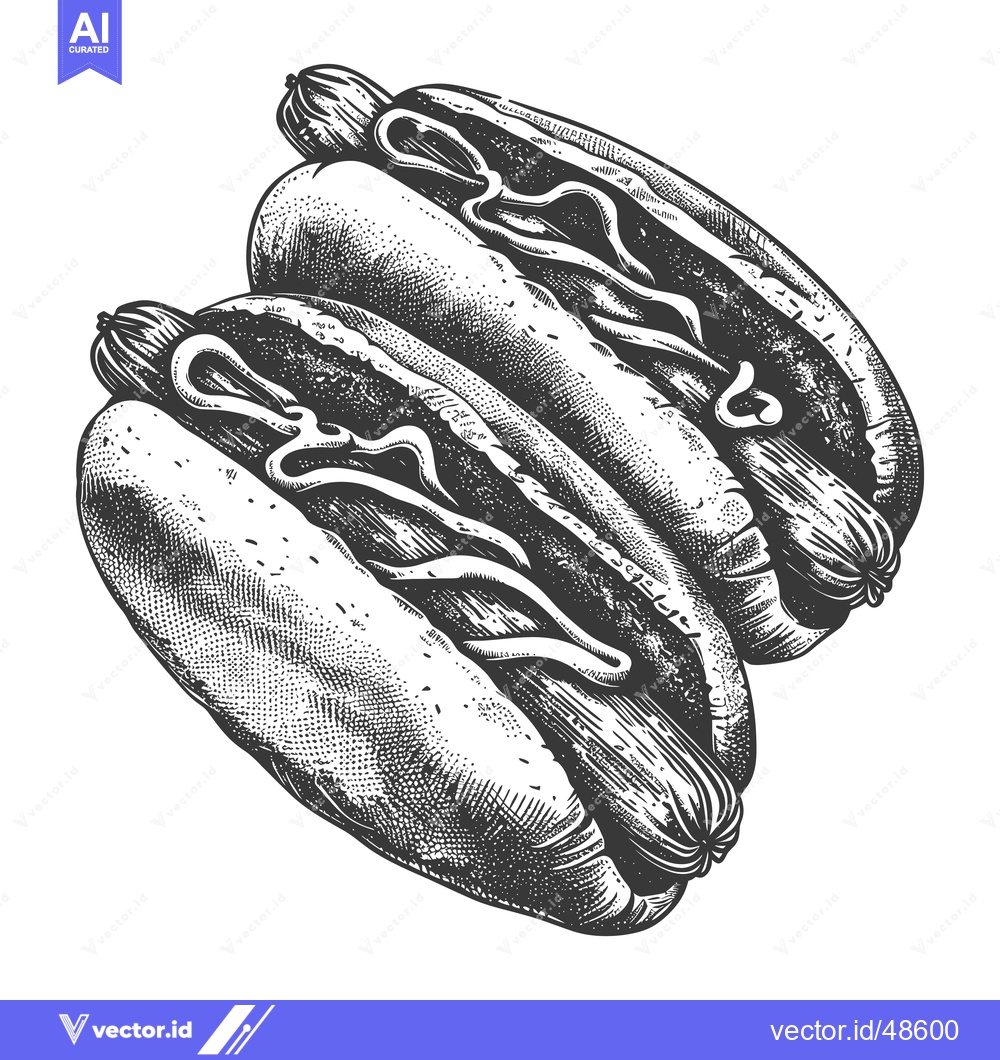 Premium Vector dari Two Delicious Hot Dogs with Mustard and Relish