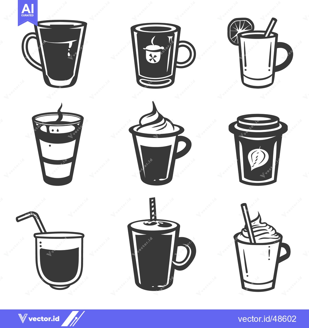 Premium Vector dari Illustrations of various coffee drinks and beverages in mugs and cups