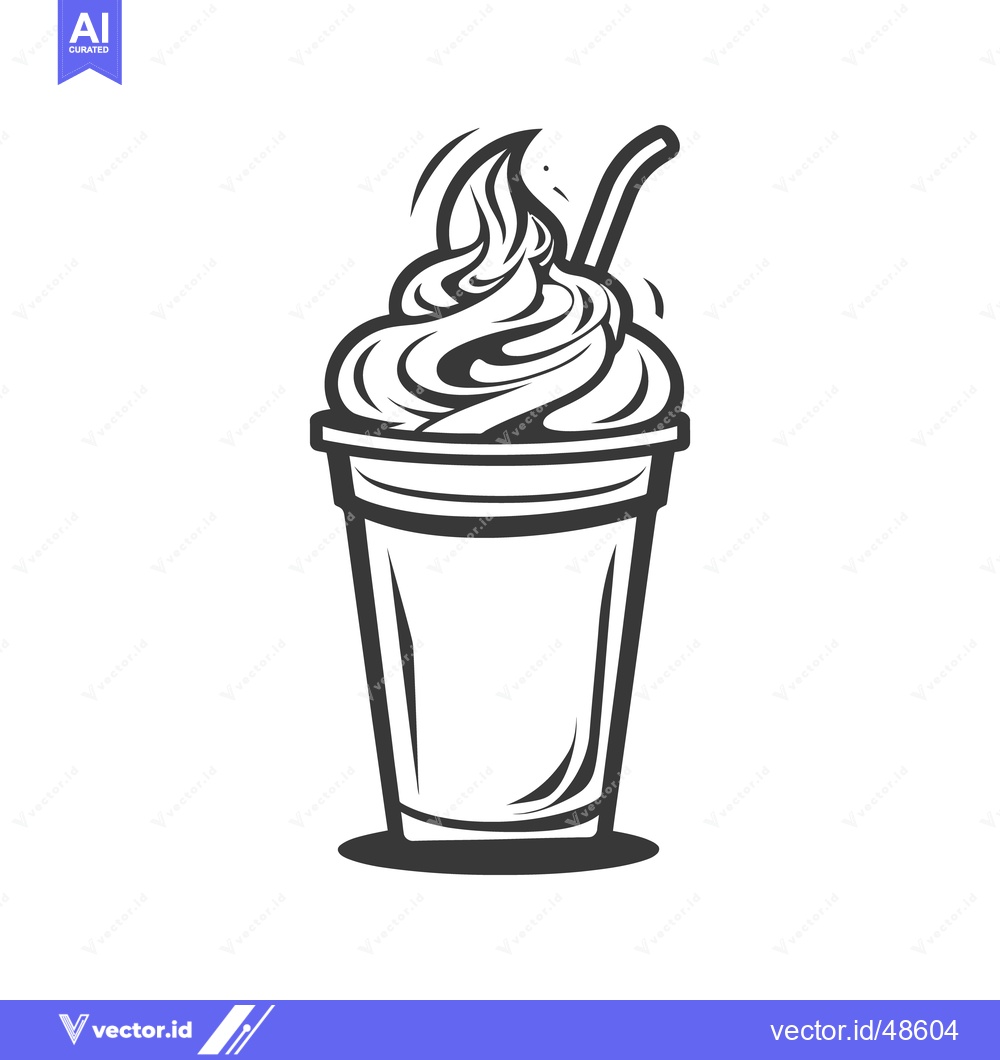Premium Vector of A black and white drawing of a sweet drink with whipped cream