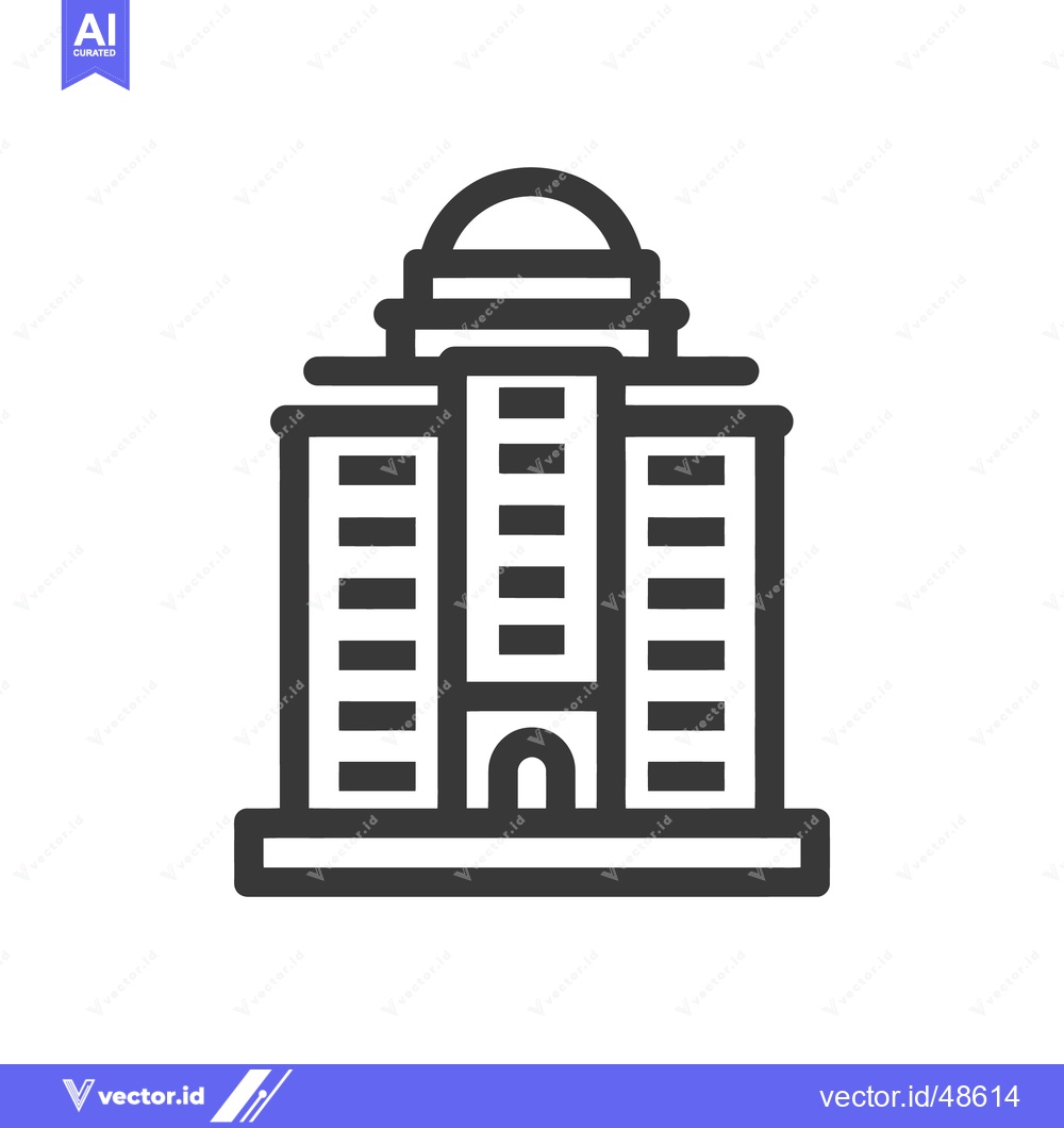 Premium Vector of Minimalist Building Icon with Dome and Arched Entrance, Dark Gray Outl