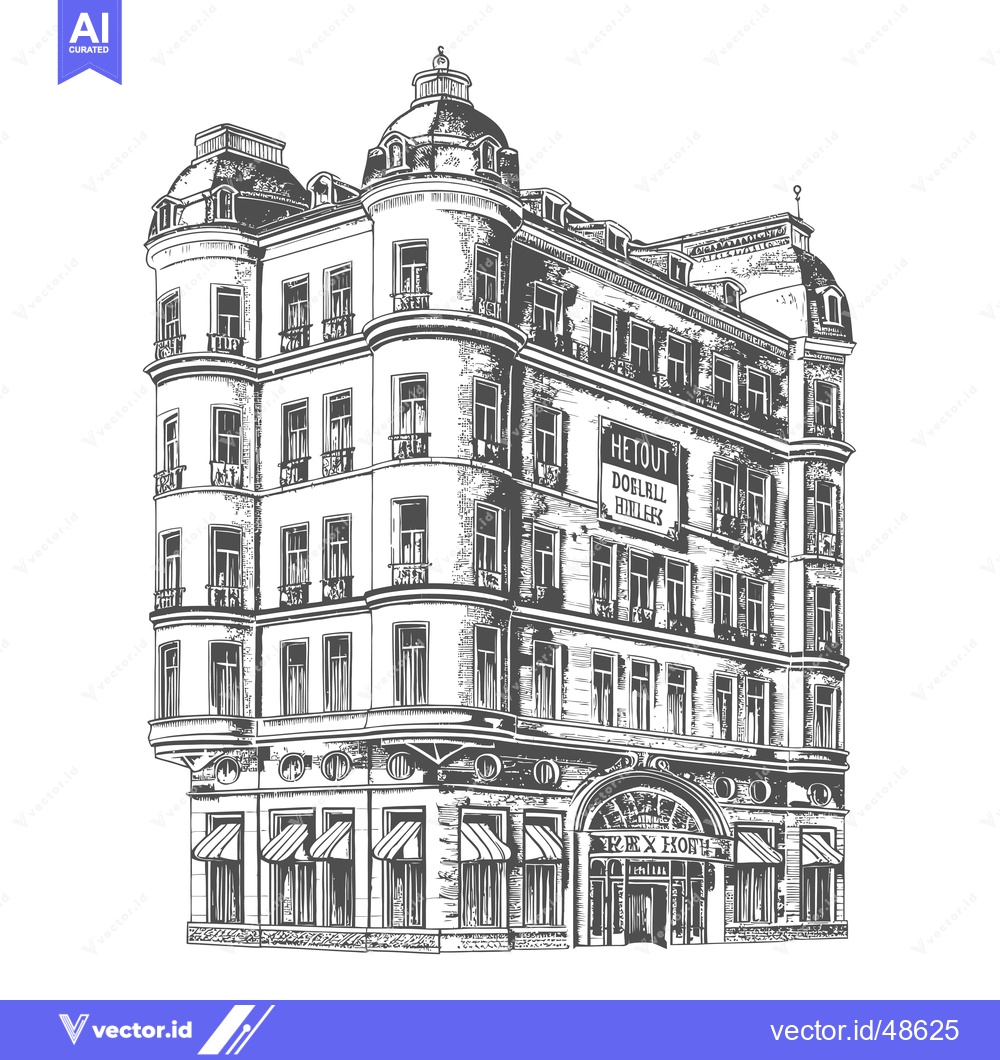 Premium Vector of Elegant European Style Hotel Building Architectural Drawing