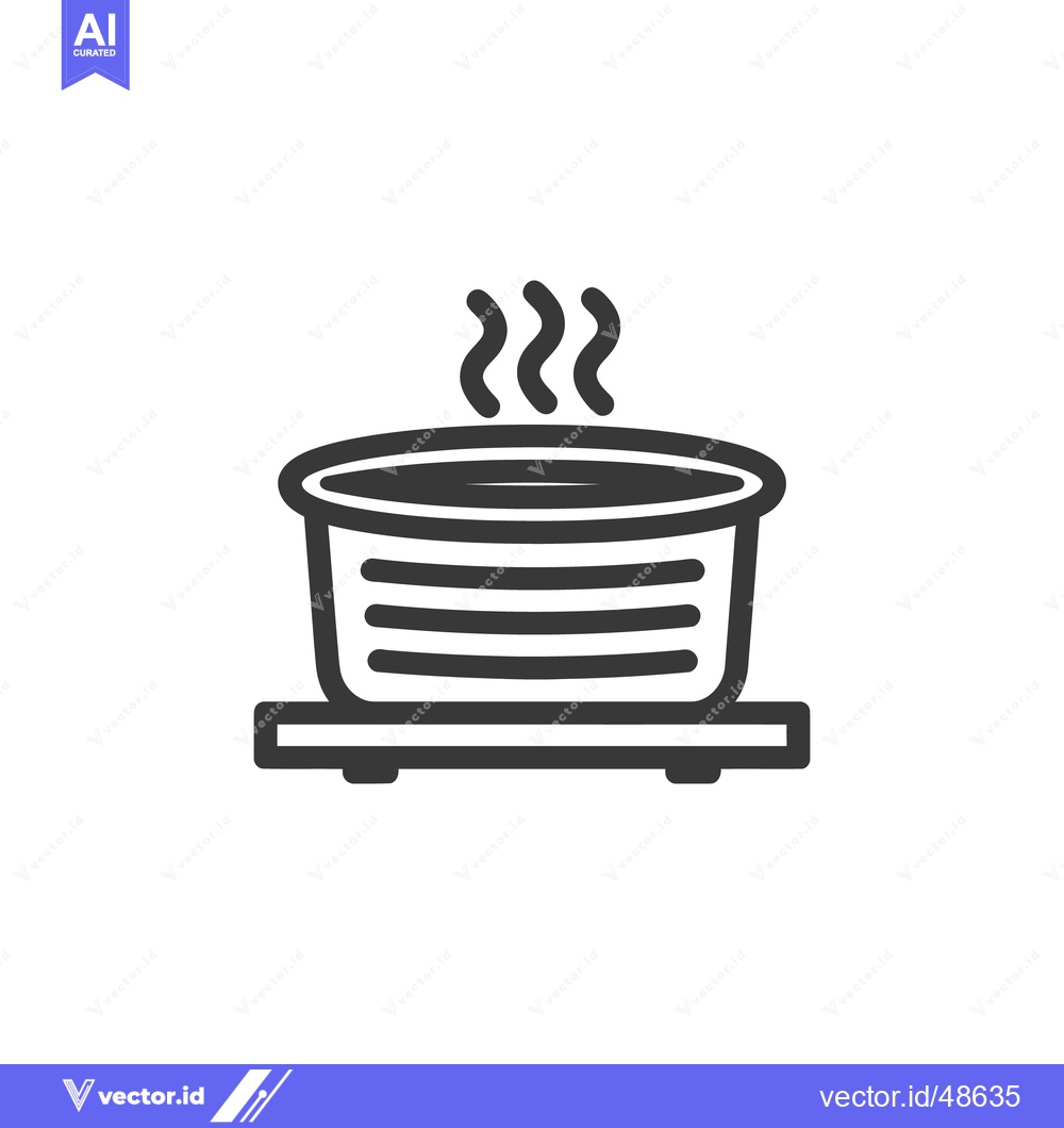 Premium Vector dari Hot Pot Icon: Steaming Dish on Warmer, Minimalist Line Art