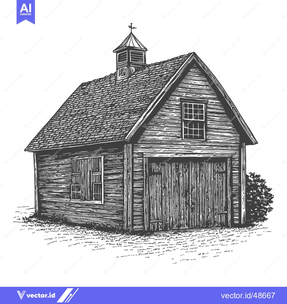 Premium Vector dari Rustic Wooden Barn Building With Gable Roof And Cupola