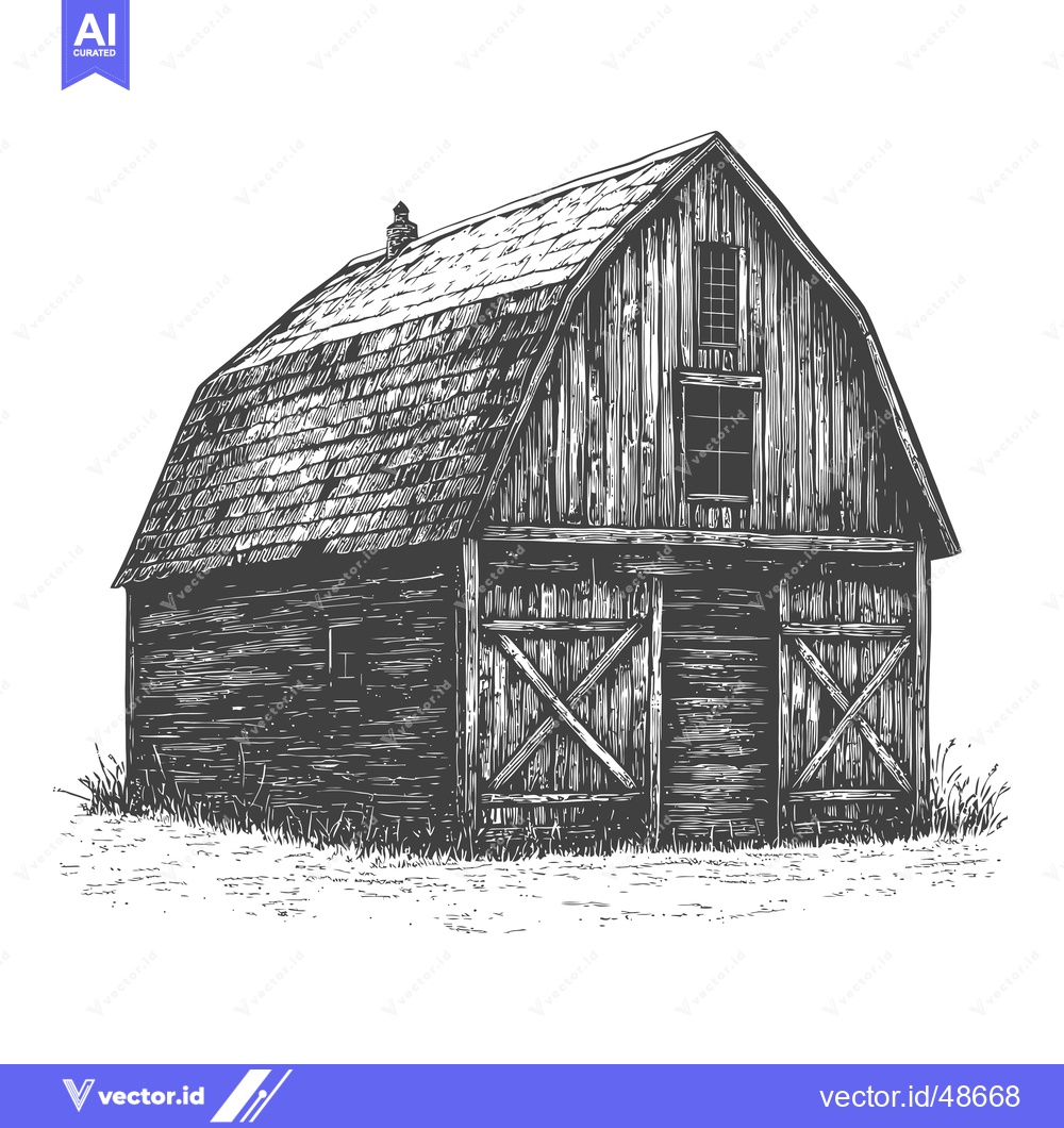 Premium Vector of Rustic Wooden Barn Stands in Grassy Field