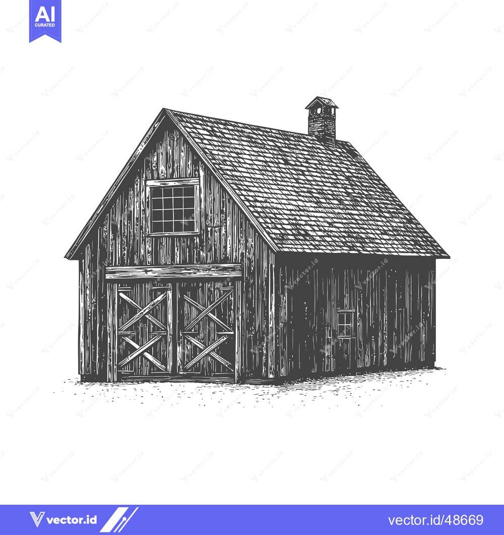 Premium Vector dari A Rustic Wooden Barn With A Chimney And Double Doors